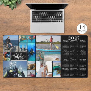 2026 Calendar 14 Photos Monogram Name Custom Colou Desk Mat