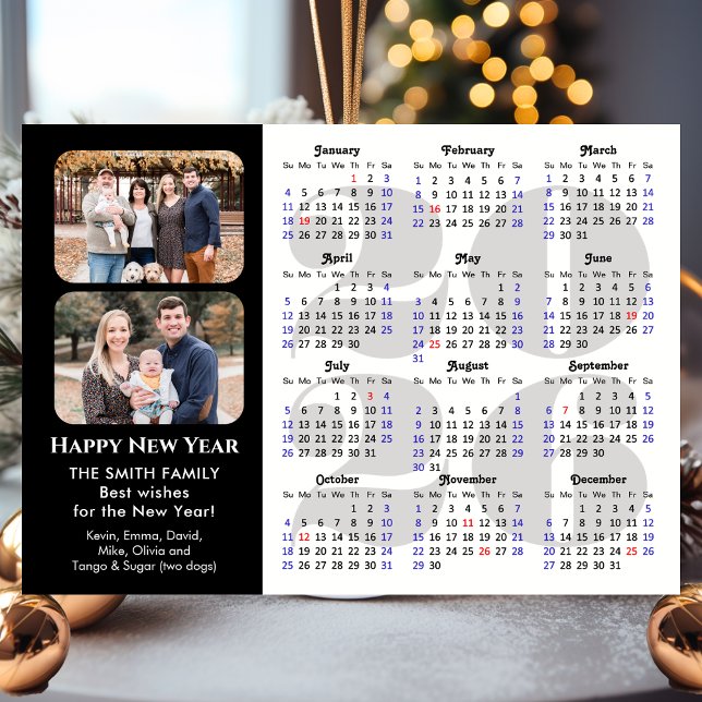 2026 Calendar 2 Photo Modern Black Simple Magnetic (Creator Uploaded)