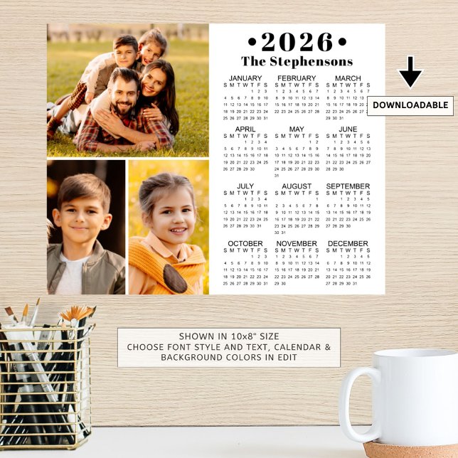 2026 Calendar 3 Photo Collage Personalised Poster (Creator Uploaded)