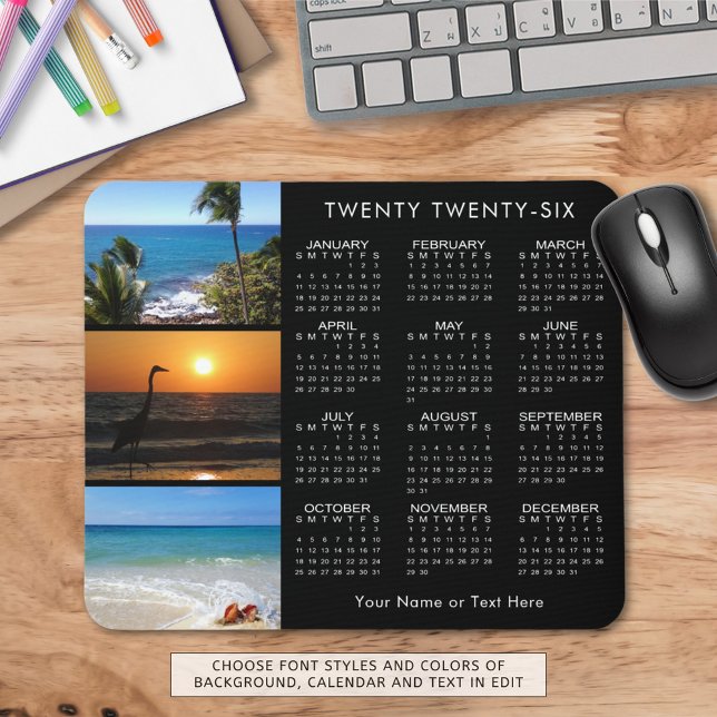 2026 Calendar 3 Photo Personalized Black Mouse Pad (Creator Uploaded)