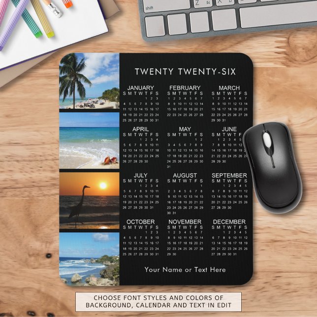 2026 Calendar 4 Photo Collage Personalised Colour Mouse Pad (Creator Uploaded)