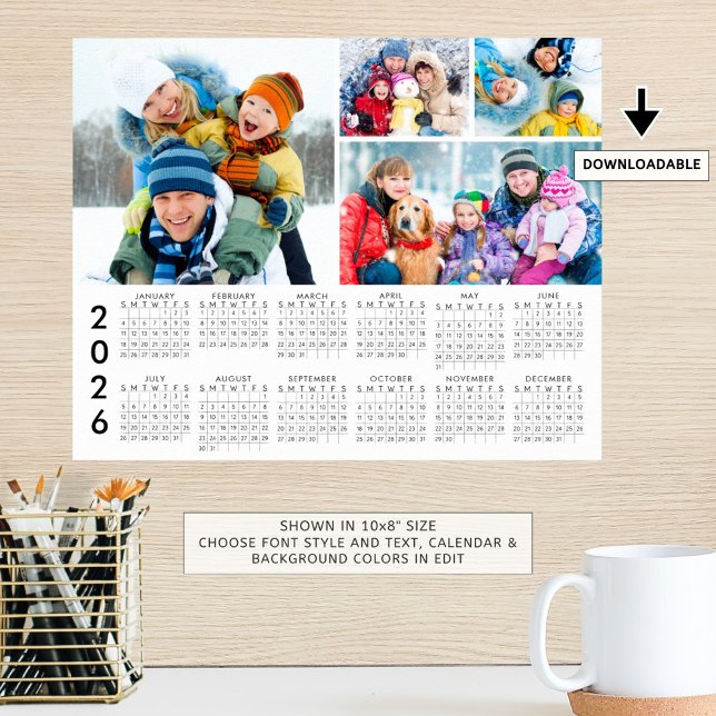 2026 Calendar 4 Photo Collage Personalised Poster (Creator Uploaded)