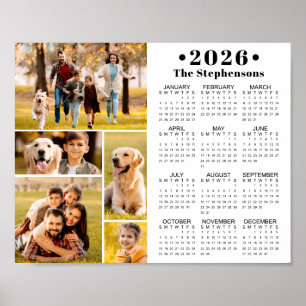 2026 Calendar 5 Photo Collage Personalised Poster