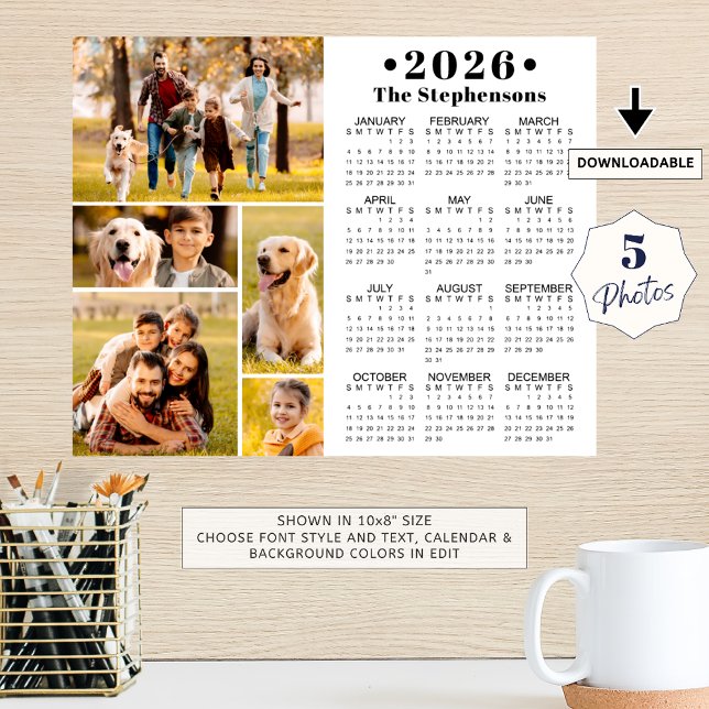 2026 Calendar 5 Photo Collage Personalized Poster (Creator Uploaded)
