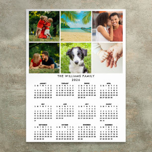 2026 Calendar 6 Photo Collage Modern Poster