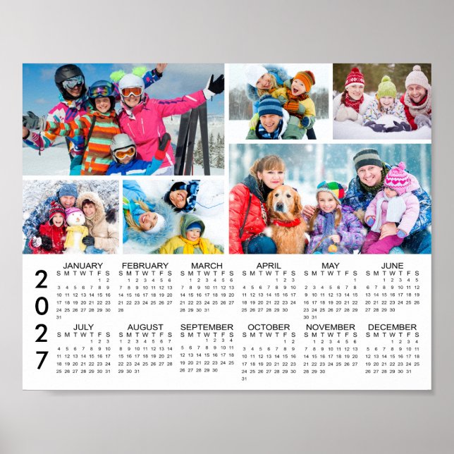 2026 Calendar 6 Photo Collage Personalised Poster (Front)