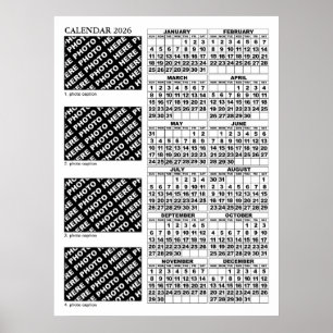 2026 Calendar Add 4 Photos Poster 24x32in