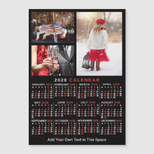 2026 Calendar Black Red Personalized Photo Magnet