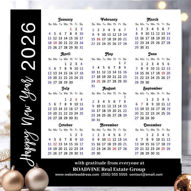 2026 Calendar Black White Corporate Magnetic Card (Creator Uploaded)