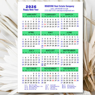 2026 Calendar Blue Green Corporate Magnetic Card 