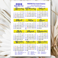 2026 Calendar Blue Script Simple Business Magnetic