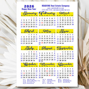 2026 Calendar Blue Script Simple Business Magnetic