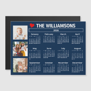 2026 Calendar Blue White Photo Collage Magnet