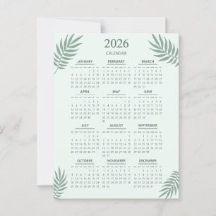 2026 Calendar Boho Floral Aesthetic Mint Green Postcard