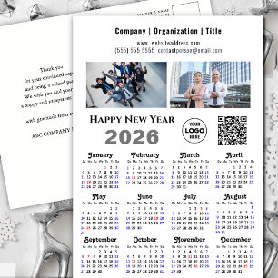 2026 Calendar Business 2 Photo Logo QR Minimalist Holiday Postcard