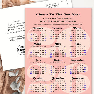 2026 Calendar Business Elegant Pink Minimalist Holiday Postcard