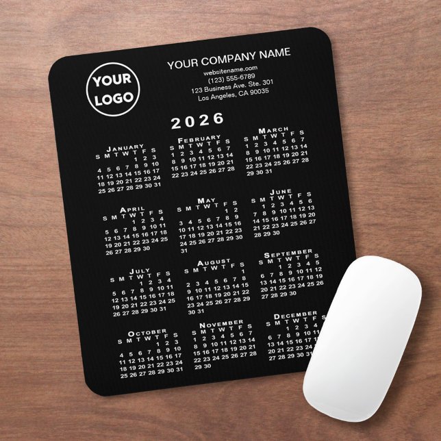 2026 Calendar Business Logo and Text Black Mouse Pad (2026 Calendar Business Logo and Text Black Mouse Pad, in situ)
