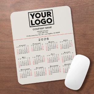 2026 Calendar Business Logo and Text on Beige Mouse Pad