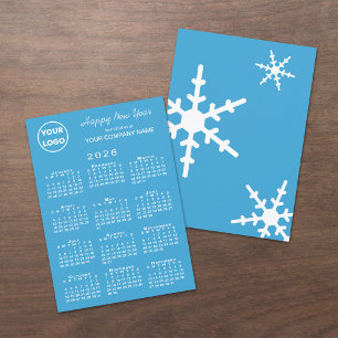 2026 Calendar Business Logo Light Blue Snowflake Holiday Card
