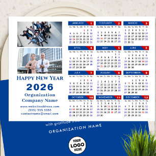 2026 Calendar Business Logo Photo Blue Minimalist Holiday Card
