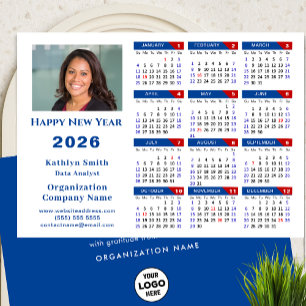 2026 Calendar Business Logo Photo Simple Blue Red Holiday Card