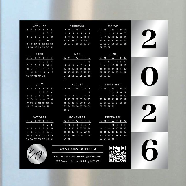 2026 Calendar Business Logo QR Code Black & Silver (Creator Uploaded)