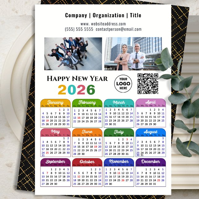 2026 Calendar Business Logo QR code Modern Colour Holiday Card (Creator Uploaded)