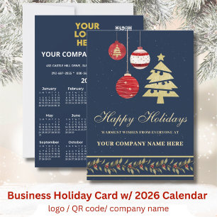 2026 Calendar Business Logo QR Festive  Holiday Card