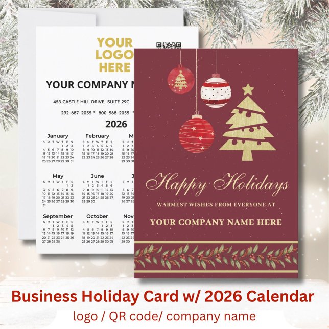 2026 Calendar Business Logo QR Festive  Holiday Card (Creator Uploaded)