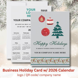 2026 Calendar Business Logo QR Festive  Holiday Card