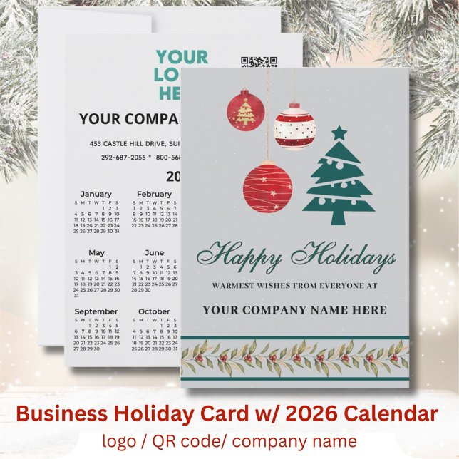 2026 Calendar Business Logo QR Festive  Holiday Card (Creator Uploaded)