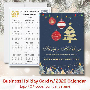 2026 Calendar Business Logo QR Festive Holiday Card