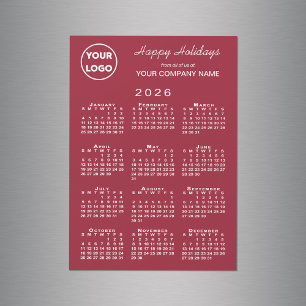 2026 Calendar Business Logo Red Holiday Magnet