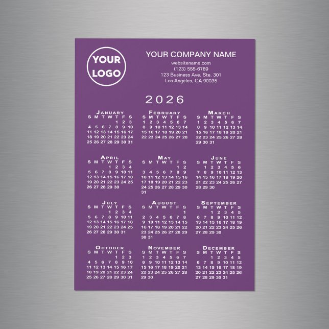 2026 Calendar Business Logo Text Purple Magnet (2026 Calendar Business Logo Text Purple Magnet, in situ)