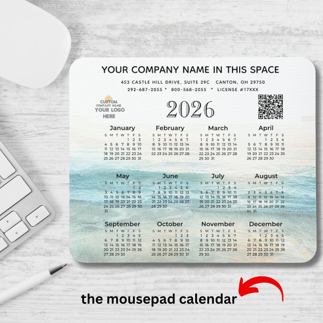 2026 Calendar Business Name Logo QR Code Mouse Pad (Creator Uploaded)