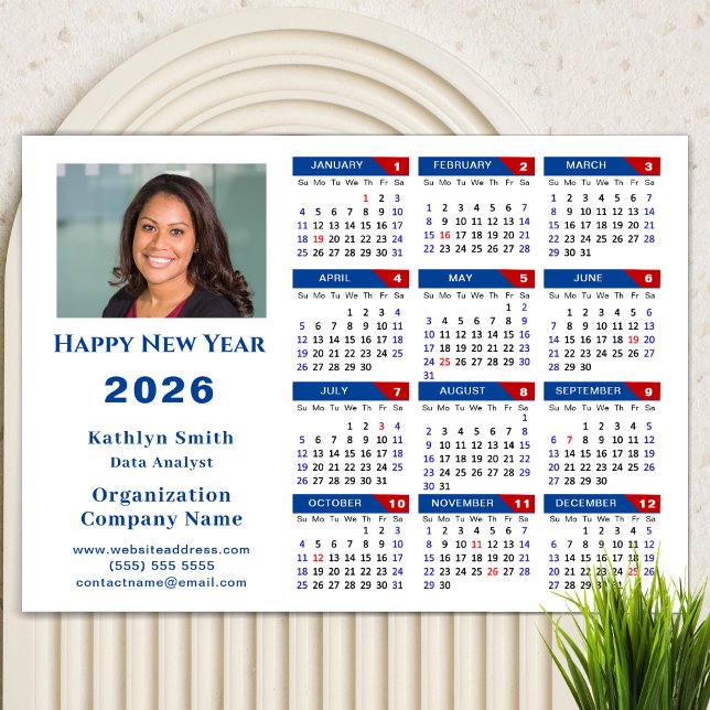 2026 Calendar Business Photo Blue Red Magnetic (Creator Uploaded)