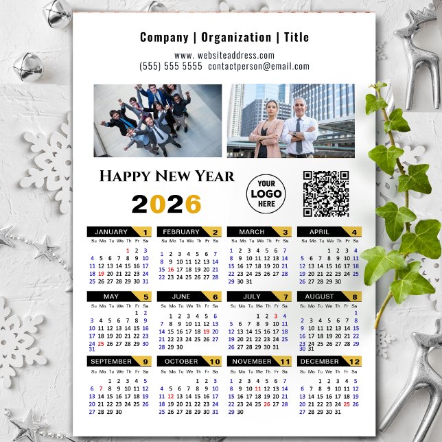 2026 Calendar Business Photo Logo QR Black Magnet (Creator Uploaded)