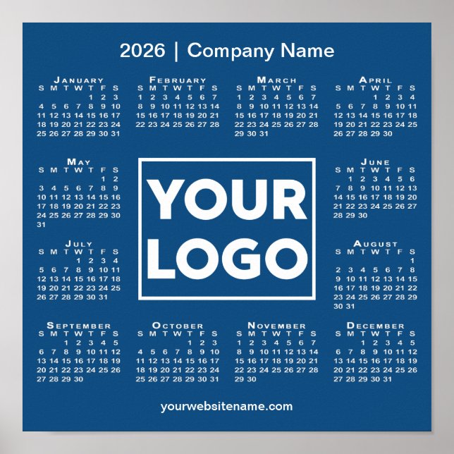 2026 Calendar Company Logo and Name Blue Poster (Front)
