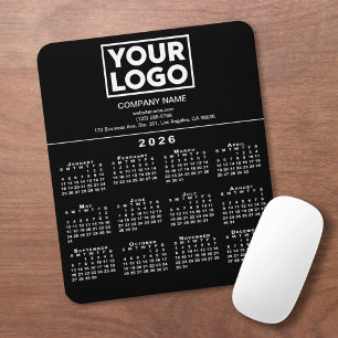 2026 Calendar Company Logo and Text on Black Mouse Pad