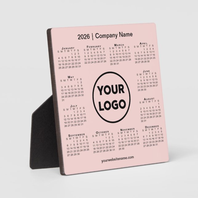 2026 Calendar Company Logo Pink Business Plaque (Front)