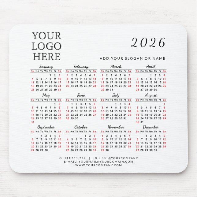 2026 Calendar Corporate Custom Business Logo Mouse Pad (Front)