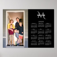 2026 Calendar Custom Photo Monogram Name Black