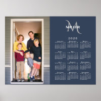 2026 Calendar Custom Photo Monogram Name Navy Blue