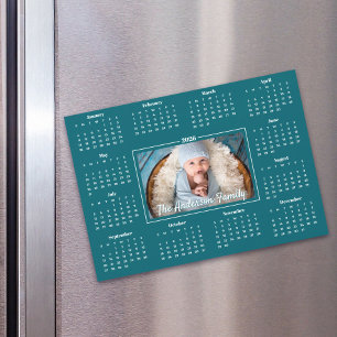 2026 Calendar Custom Photo Teal Blue Family Magnet
