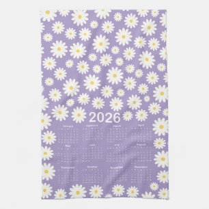 2026 Calendar Daisy Flower Pattern Tea Towel