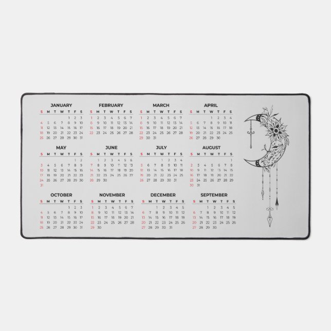 2026 Calendar Desk Mat - Celestial Moon & Floral  (Front)