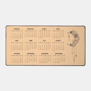 2026 Calendar Desk Mat - Celestial Moon & Floral 