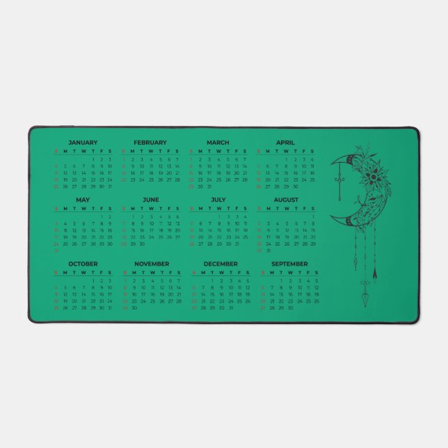 2026 Calendar Desk Mat - Celestial Moon & Floral  (Front)
