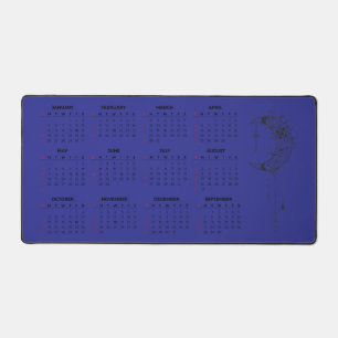 2026 Calendar Desk Mat - Celestial Moon & Floral 