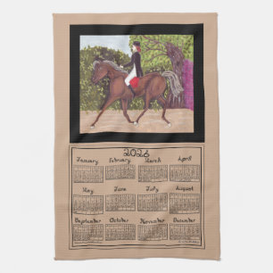 2026 Calendar Dressage Horse Sport Fabric Font Tea Towel